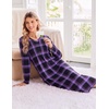 Ekouaer Women’s Long Sleeve Nightgown Long Sleepshirt Pleated Sleep Dress(Purple Black Plaid)