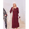Ekouaer Women’s Long Sleeve Nightgown Long Sleepshirt Pleated Sleep Dress(Red Black Plaid)