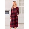Ekouaer Women’s Long Sleeve Nightgown Long Sleepshirt Pleated Sleep Dress(Red Black Plaid)