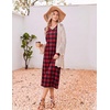 Ekouaer Women’s Long Sleeve Nightgown Long Sleepshirt Pleated Sleep Dress(Red Black Plaid)