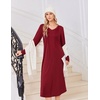 Ekouaer Women’s Long Sleeve Nightgown Long Sleepshirt Pleated Sleep Dress(Wine Red)