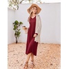 Ekouaer Women’s Long Sleeve Nightgown Long Sleepshirt Pleated Sleep Dress(Wine Red)