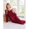Ekouaer Women’s Long Sleeve Nightgown Long Sleepshirt Pleated Sleep Dress(Wine Red)
