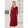 Ekouaer Women’s Long Sleeve Nightgown Long Sleepshirt Pleated Sleep Dress(Wine Red)