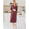 Ekouaer Womens Long Sleeve Nightgowns Christmas Nightgown Henley House Coat(Apple Red Plaid)