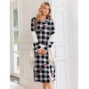 Ekouaer Womens Long Sleeve Nightgowns Christmas Nightgown Henley House Coat(Black White Plaid Heart)