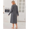Ekouaer Womens Long Sleeve Nightgowns Christmas Nightgown Henley House Coat(Black and Grey Plaid)