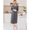Ekouaer Womens Long Sleeve Nightgowns Christmas Nightgown Henley House Coat(Black and Grey Plaid)