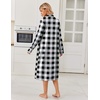 Ekouaer Womens Long Sleeve Nightgowns Christmas Nightgown Henley House Coat(Black and White Plaid)