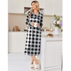 Ekouaer Womens Long Sleeve Nightgowns Christmas Nightgown Henley House Coat(Black and White Plaid)