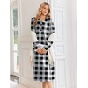 Ekouaer Womens Long Sleeve Nightgowns Christmas Nightgown Henley House Coat(Black and White Plaid)