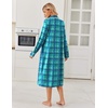Ekouaer Womens Long Sleeve Nightgowns Christmas Nightgown Henley House Coat(Blue Green Plaid)