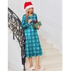 Ekouaer Womens Long Sleeve Nightgowns Christmas Nightgown Henley House Coat(Blue Green Plaid)