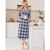 Ekouaer Womens Long Sleeve Nightgowns Christmas Nightgown Henley House Coat(Blue and Grey Plaid)