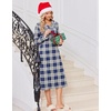 Ekouaer Womens Long Sleeve Nightgowns Christmas Nightgown Henley House Coat(Blue and Grey Plaid)
