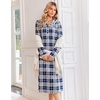 Ekouaer Womens Long Sleeve Nightgowns Christmas Nightgown Henley House Coat(Blue and Grey Plaid)
