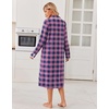 Ekouaer Womens Long Sleeve Nightgowns Christmas Nightgown Henley House Coat(Blue and Purple Plaid)