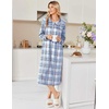 Ekouaer Womens Long Sleeve Nightgowns Christmas Nightgown Henley House Coat(Light Blue and Brown Plaid)