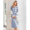Ekouaer Womens Long Sleeve Nightgowns Christmas Nightgown Henley House Coat(Light Blue and Brown Plaid)