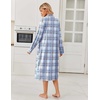 Ekouaer Womens Long Sleeve Nightgowns Christmas Nightgown Henley House Coat(Light Blue and Brown Plaid)