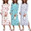 Ekouaer 3 Pack Long Sleeve Full Length Chest Pocket Nightgowns for Women(Pink Flower&blue Flower&white Flower)