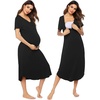 Ekouaer Nursing Nightgown Long Breastfeeding Gown Dress Maternity Pajamas(Black)