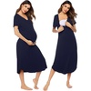 Ekouaer Nursing Nightgown Long Breastfeeding Gown Dress Maternity Pajamas(Navy Blue)