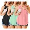 Womens Nursing Tank Tops Breastfeeding Summer Pregnancy Maternity Shirts(Black/Ice Green/Orange Pink)