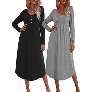 Ekouaer 2 Pack Women’s Nightgowns Long Sleeve Long Nightgowns for Women(Black+dark Grey)