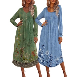 Ekouaer 2 Pack Women’s Nightgowns Long Sleeve Long Nightgowns for Women(Green Boho Flower+blue Boho Flower)