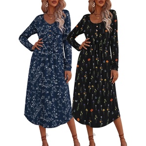 Ekouaer 2 Pack Women’s Nightgowns Long Sleeve Long Nightgowns for Women(Navy Flower+colorful Flower)