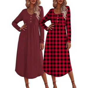 Ekouaer 2 Pack Women’s Nightgowns Long Sleeve Long Nightgowns for Women(Reindeer Christmas Print)