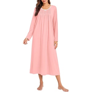 Ekouaer Cotton Nightgowns for Women Long Sleeve Night Gown(Pink)
