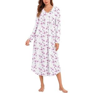 Ekouaer Cotton Nightgowns for Women Long Sleeve Soft Nightgown Sleepshirt(Pink Flower)