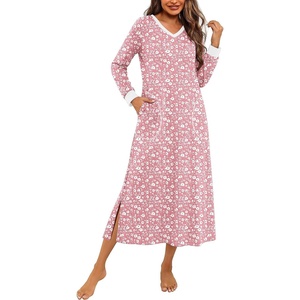 Ekouaer Long Cotton Nightgowns for Women Soft Comfy Sleepshirt with Pockets(Pink Floral)