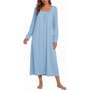 Ekouaer Women’s Cotton Nightgown Long Sleeve Sleepshirt Long Sleep Dress(Light Blue)
