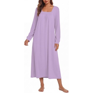 Ekouaer Women’s Cotton Nightgown Long Sleeve Sleepshirt Long Sleep Dress(Light Purple)
