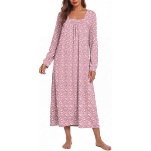 Ekouaer Women’s Cotton Nightgown Long Sleeve Sleepshirt Long Sleep Dress(Pink Floral)