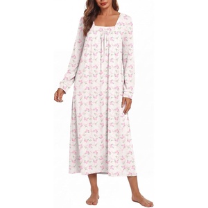 Ekouaer Women’s Cotton Nightgown Long Sleeve Sleepshirt Long Sleep Dress(White With Pink Flowers)