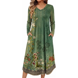 Ekouaer Women’s Long Sleeve Nightgown Long Sleepshirt Pleated Sleep Dress(Green Floral)