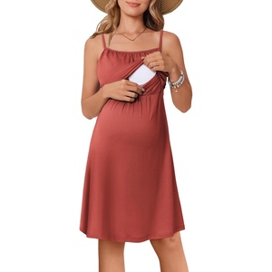 Ekouaer Womens Nursing Dress Summer Breastfeeding Maternity Clothes(Caramel)
