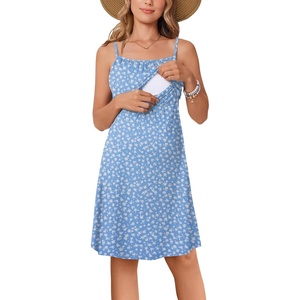 Ekouaer Womens Nursing Dress Summer Breastfeeding Maternity Clothes(Light Blue Floral)