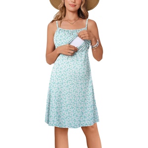 Ekouaer Womens Nursing Dress Summer Breastfeeding Maternity Clothes(Light Green Daisy)