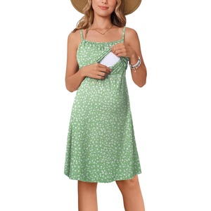 Ekouaer Womens Nursing Dress Summer Breastfeeding Maternity Clothes(Light Green Floral)