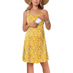 Ekouaer Womens Nursing Dress Summer Breastfeeding Maternity Clothes(Yellow Floral)