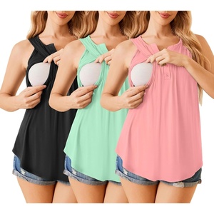 Womens Nursing Tank Tops Breastfeeding Summer Pregnancy Maternity Shirts(Black/Ice Green/Orange Pink)