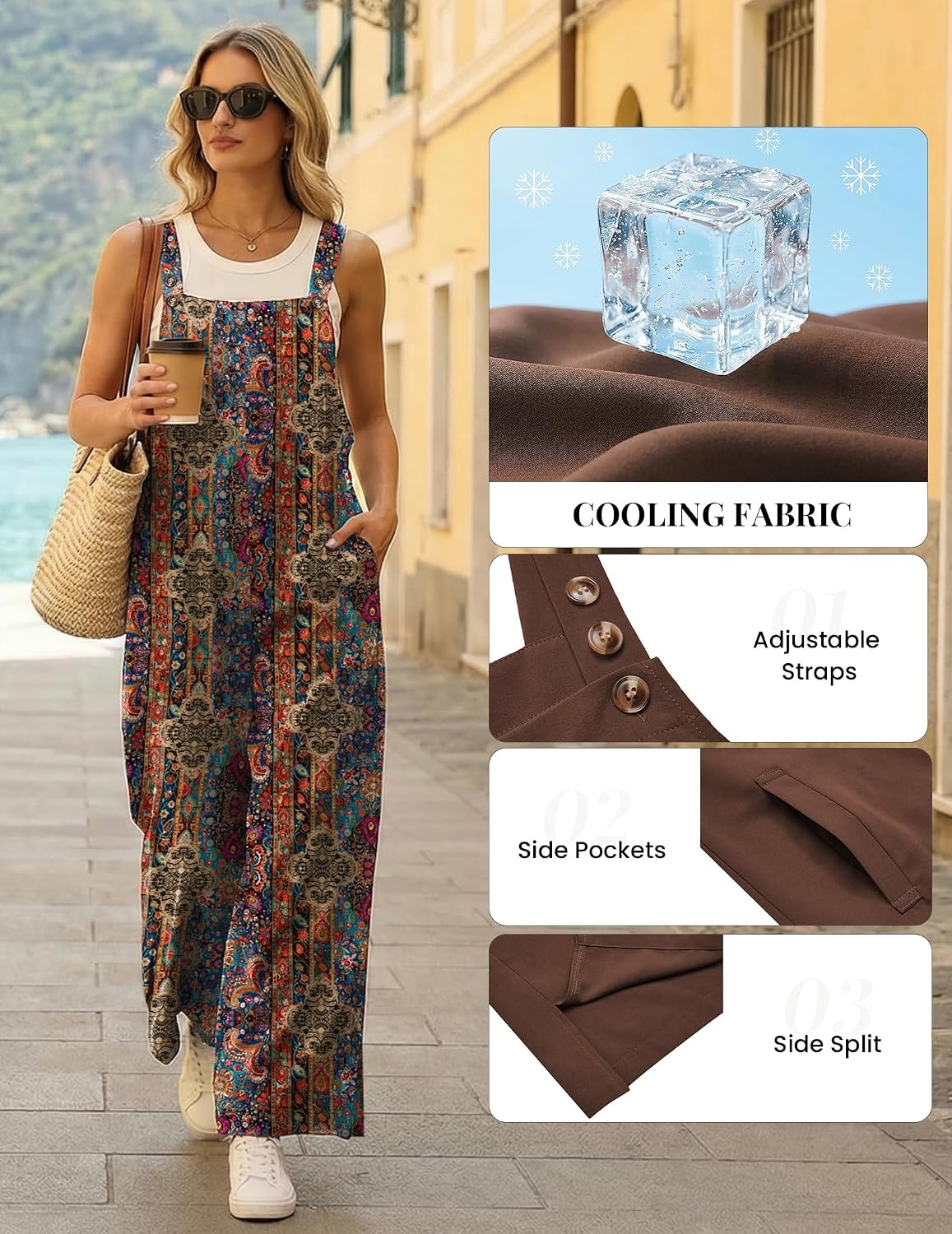 image:imageEkouaer Overalls for Women Loose Fit Jumpsuits 2026 Fall OutfitsA Boho Print