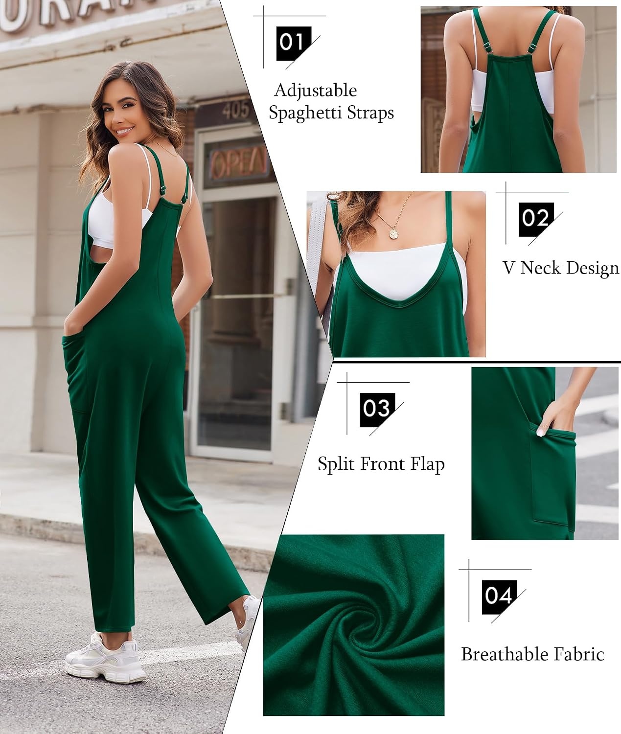 image:imageEkouaer Womens Jumpsuit Sleeveless Casual Summer Overalls Jumpers RompersDarkgreen