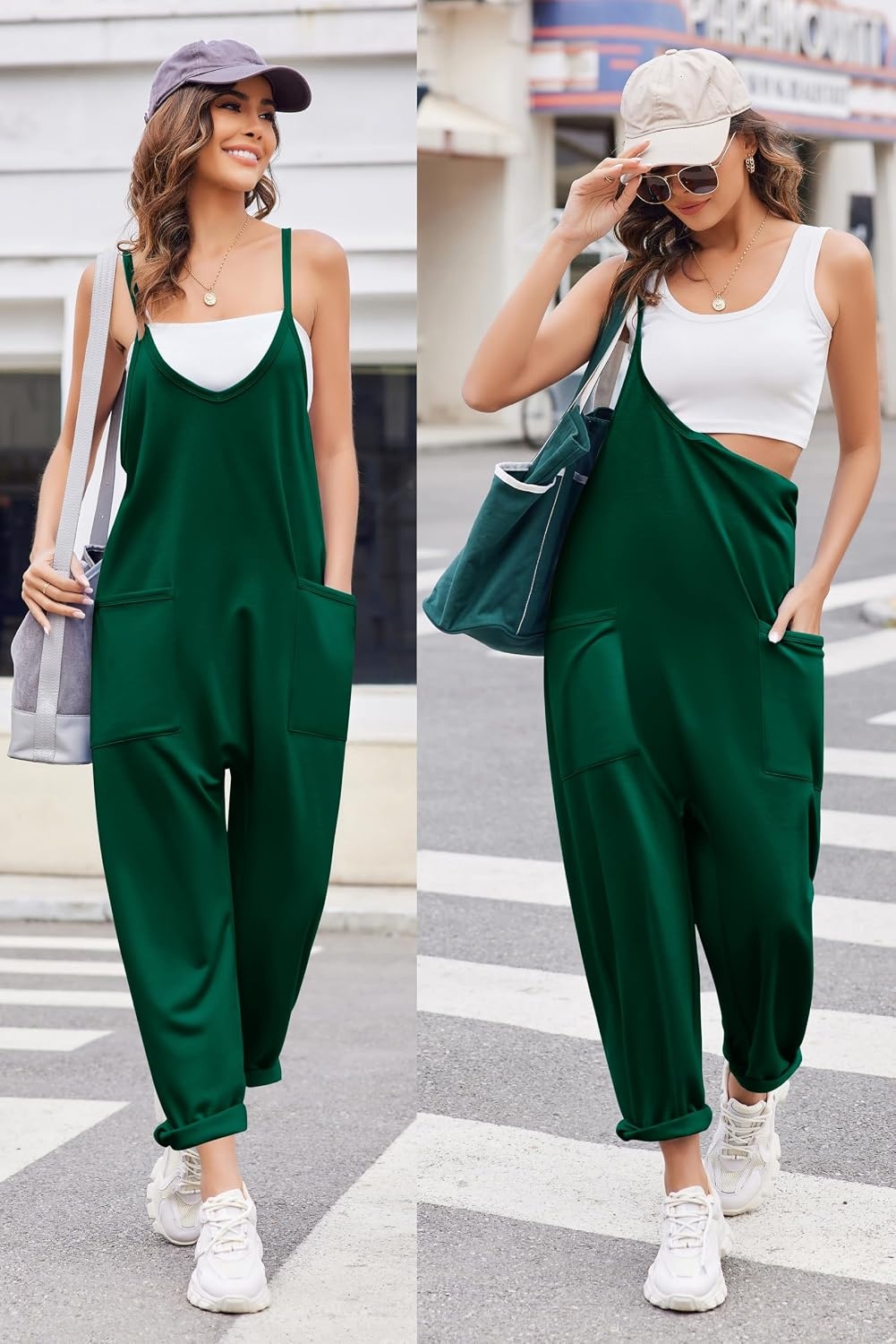 image:imageEkouaer Womens Jumpsuit Sleeveless Casual Summer Overalls Jumpers RompersDarkgreen