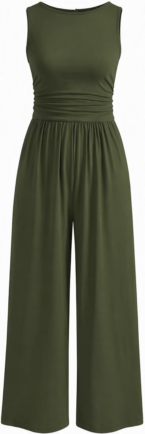 image:imageEkouaer Womens Jumpsuit Sleeveless Casual Summer Overalls Jumpers RompersDarmygreen